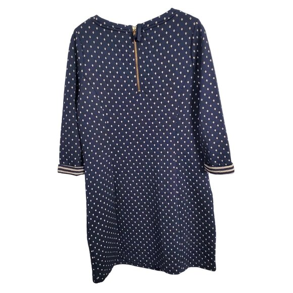 Boden Size 12 Dress Dotty Day Quilted Shift Polka Dot Zip Back Pockets Navy - Picture 3 of 13